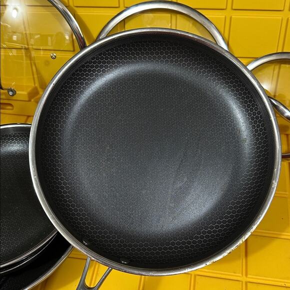 HEXCLAD 7-Piece Nonstick Stainless Steel Frying Pan Set 8 10 12- Lids Wok $600 - Picture 5 of 10